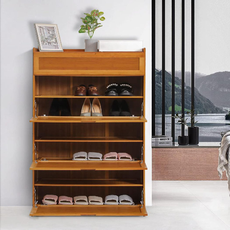 Millwood Pines 30 Pairs Brown Bamboo Shoe Storage Wayfair